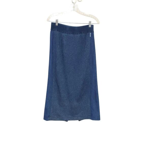 BLUE WILLI'S Vintage Knit Denim Look Midi Skirt Sz M - Picture 1 of 7